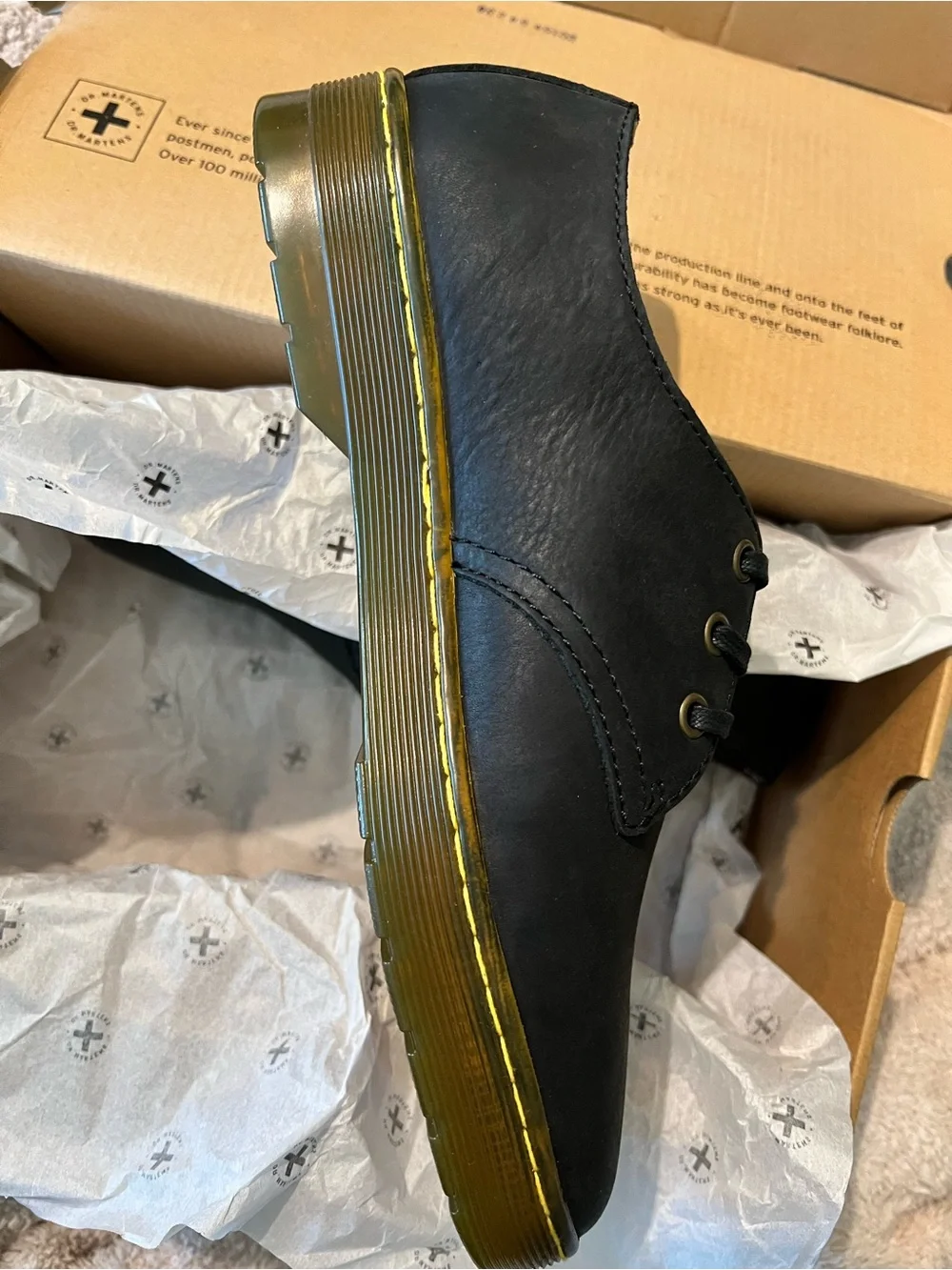Dr. Martens Black Leather Coronado Oxford with Yellow Stitching